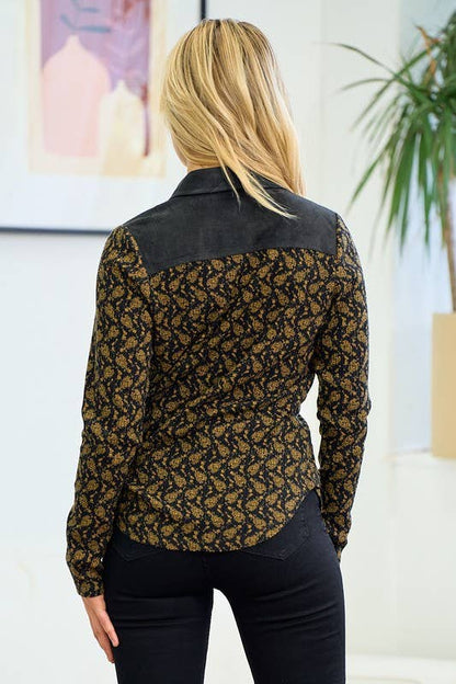 Holly Printed Rib Button Down Shirt - ivyandlavyboutique Doe and Rae