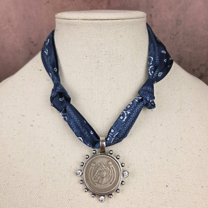 Horse with Horseshoe Coin in Silver Bezel Ribbon Necklace - ivyandlavyboutique ZINC Designs
