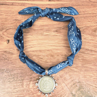 Horse with Horseshoe Coin in Silver Bezel Ribbon Necklace - ivyandlavyboutique ZINC Designs