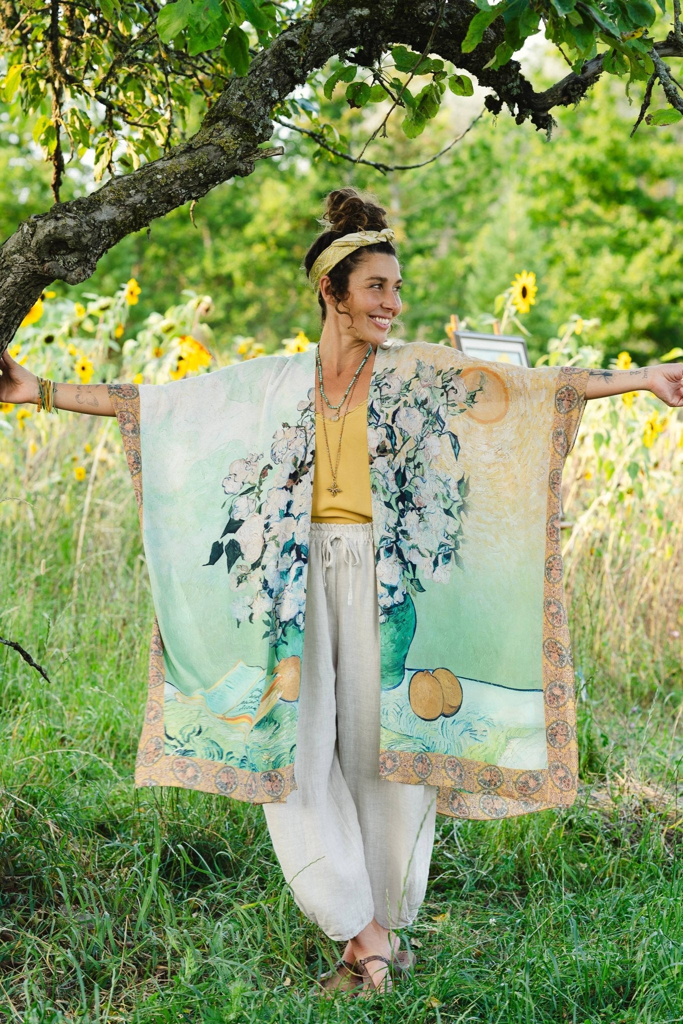I Paint My Dream Bohemian Van Gogh Goddess Kimono - ivyandlavyboutique Market of Stars