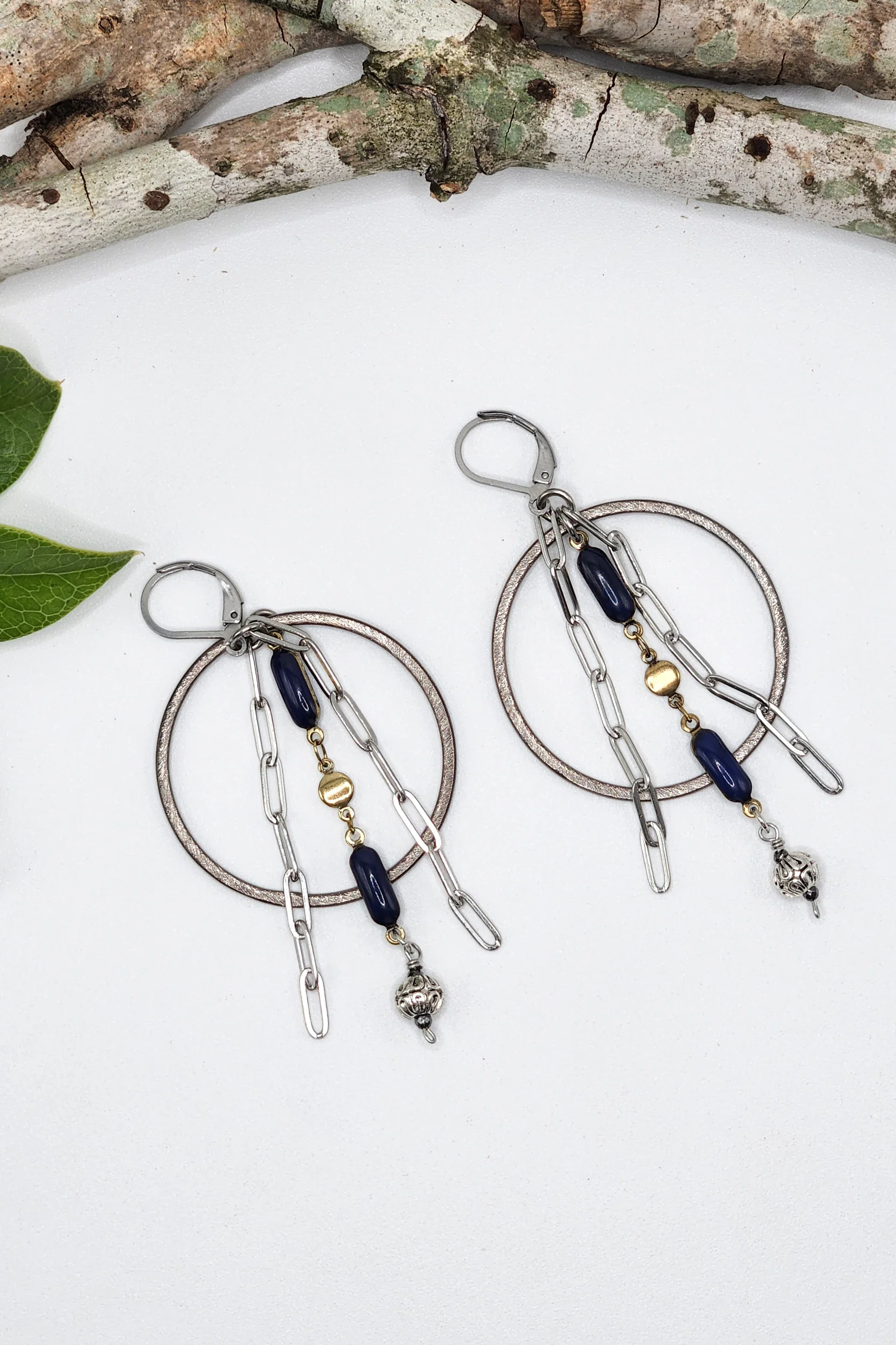 One of a Kind: Triple Chain Navy Earrings