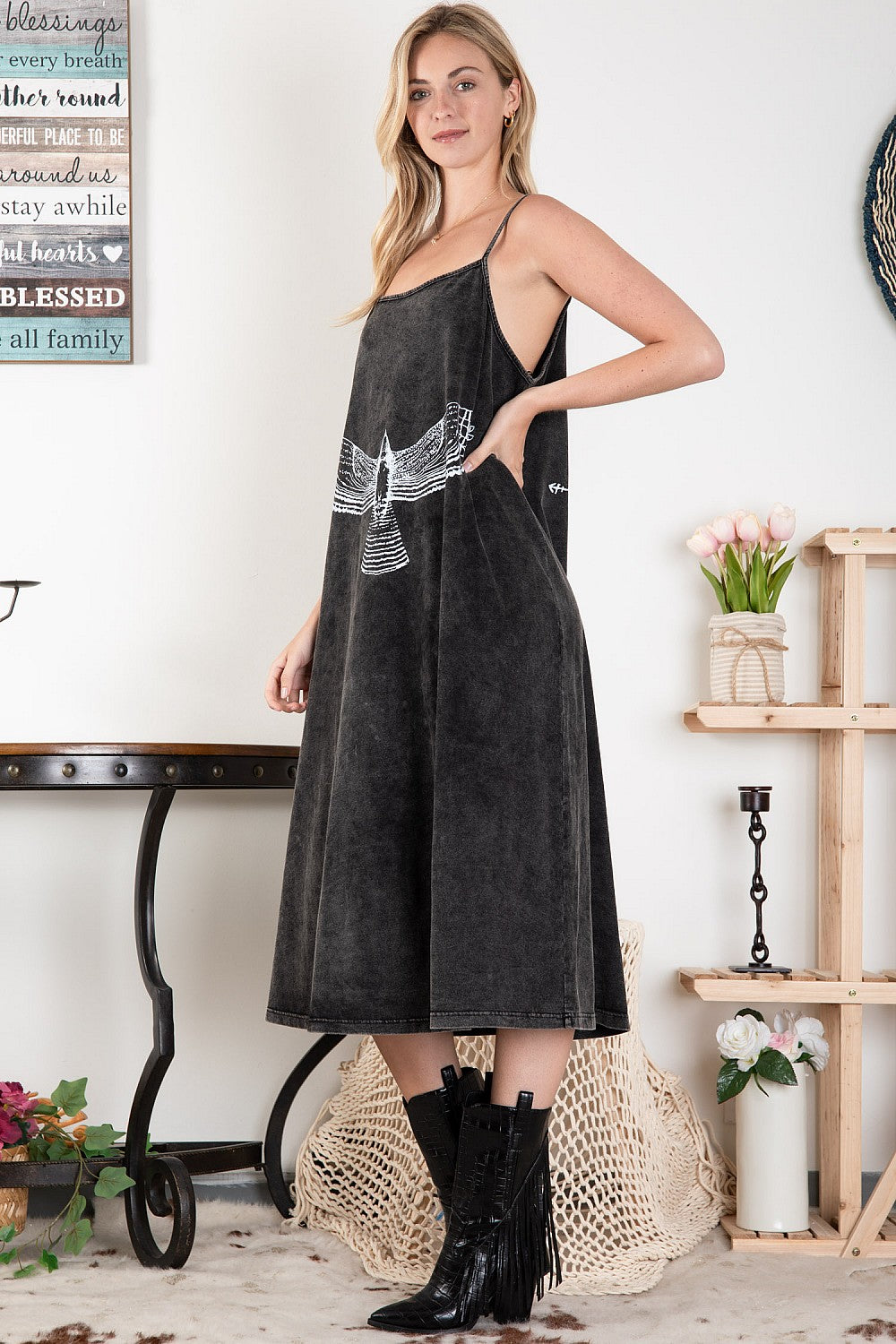 Fly High Eagle Print Tank Dress