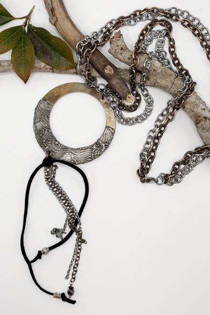 Double Chain Circle Drop Necklace