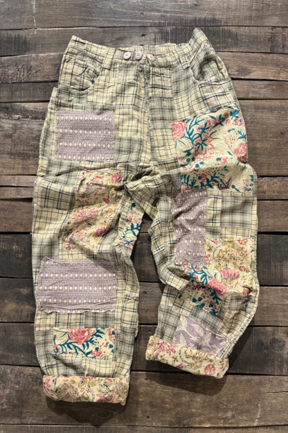The Boho Traveling on Pants in Taupe Plaid