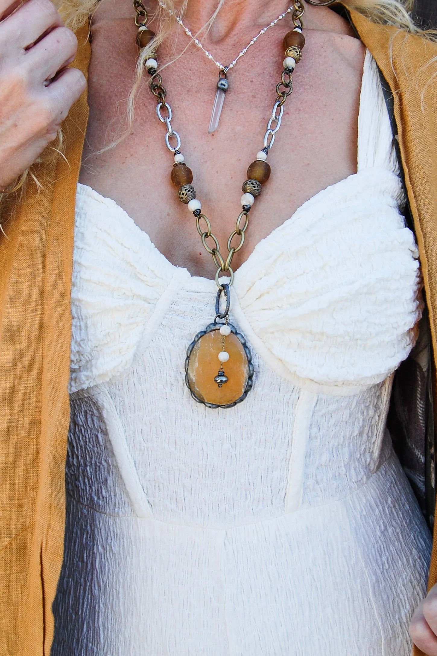 Carnelian Stone Statement Drop Necklace