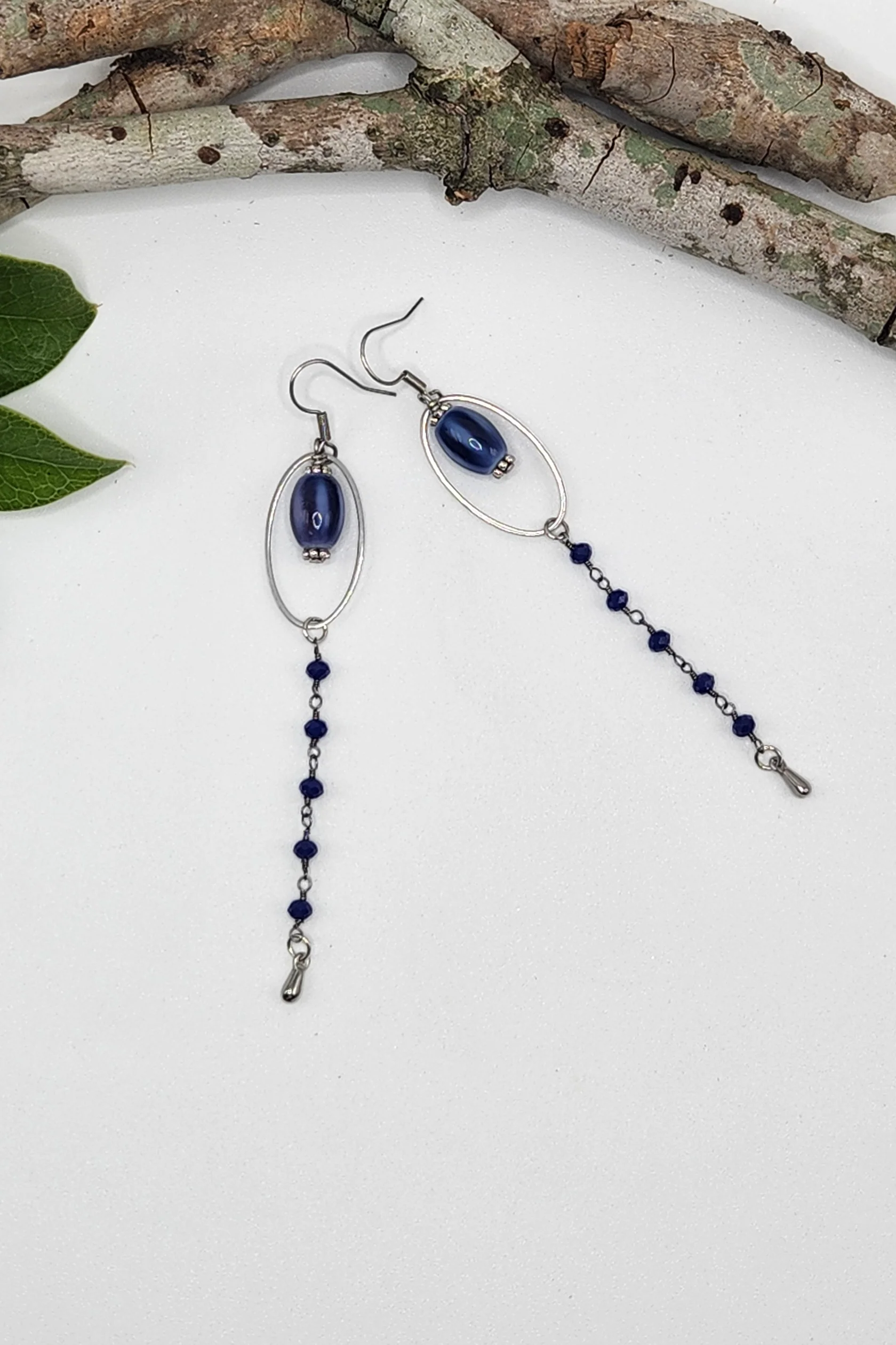 One of a Kind: Navy Chain Drop Earrings