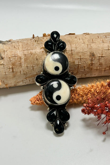 Inner Vibes Yin Yang Ring in 2 Tiered w/ Obsidian - 1 - ivyandlavyboutique ivyandlavyboutique