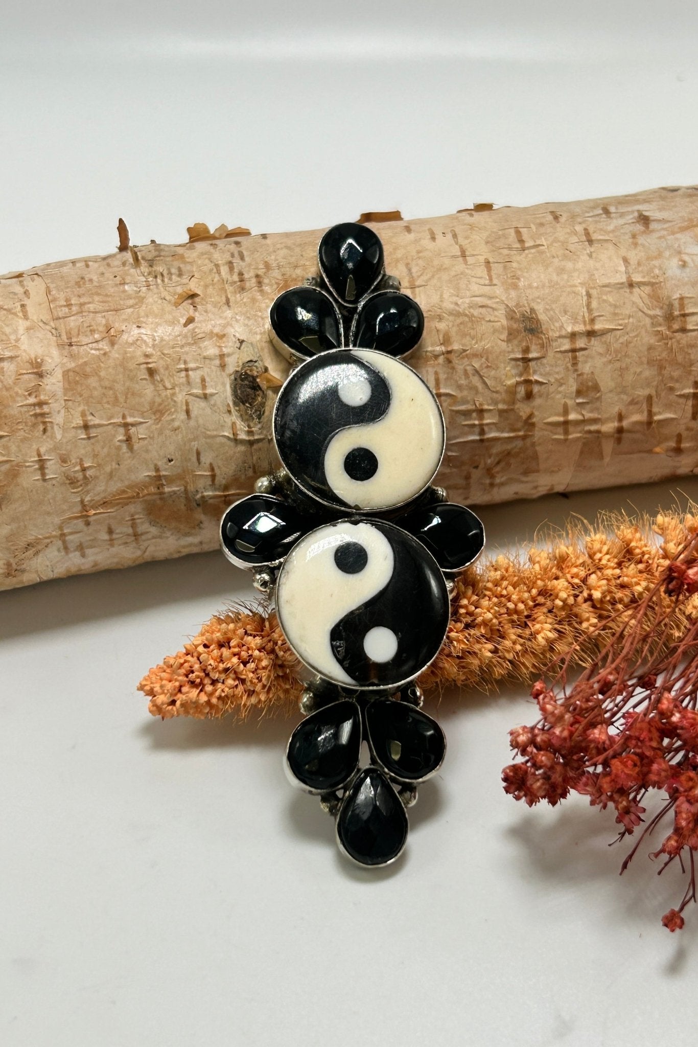 Inner Vibes Yin Yang Ring in 2 Tiered w/ Obsidian - 2 - ivyandlavyboutique ivyandlavyboutique