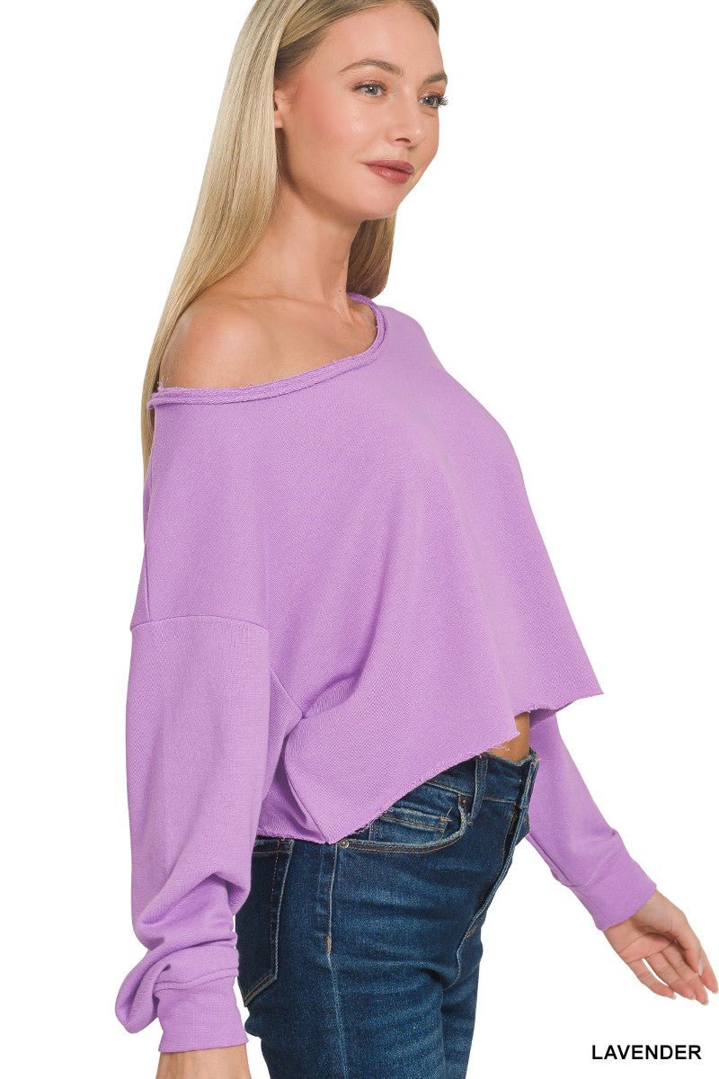 Janice French Terry Boatneck Crop Top - ivyandlavyboutique Zenana
