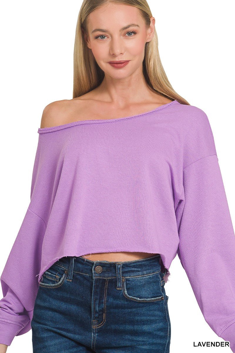 Janice French Terry Boatneck Crop Top - ivyandlavyboutique Zenana