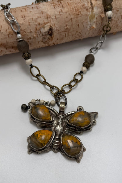 Jasper Butterfly Carved Statement Necklace - ivyandlavyboutique ivyandlavyboutique