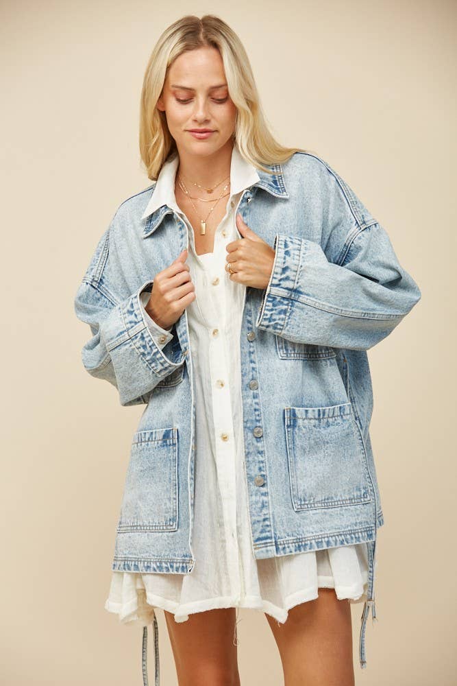 Just Keepin' It Caus Denim Jacket - ivyandlavyboutique WISTERIA LANE