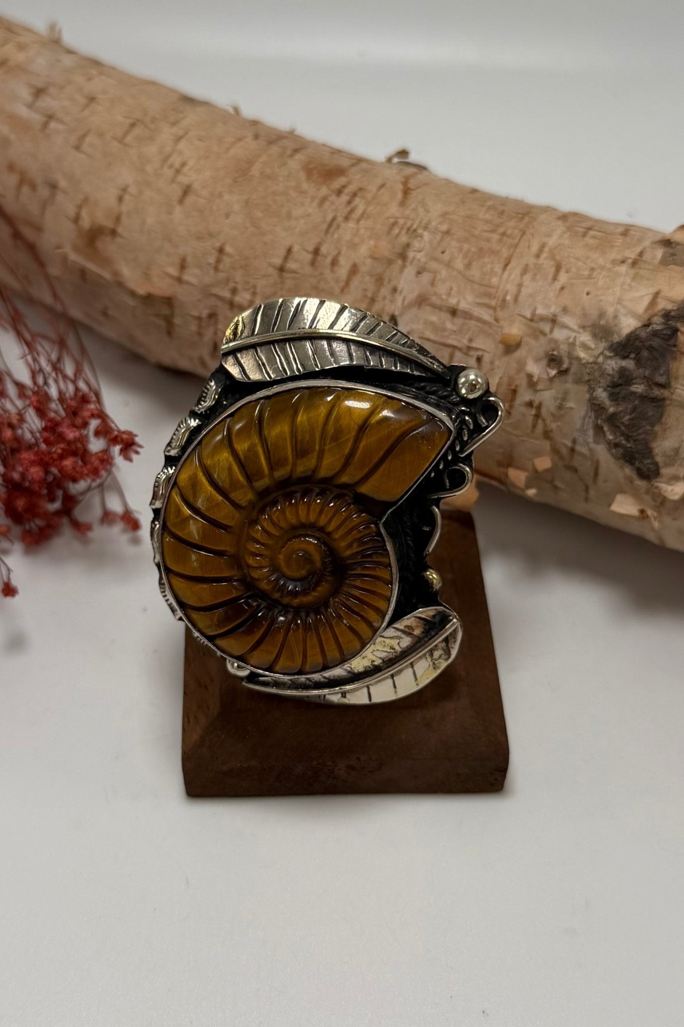 Just Swirl Carved Shell in Tigers Eye Ring - 1 - ivyandlavyboutique ivyandlavyboutique