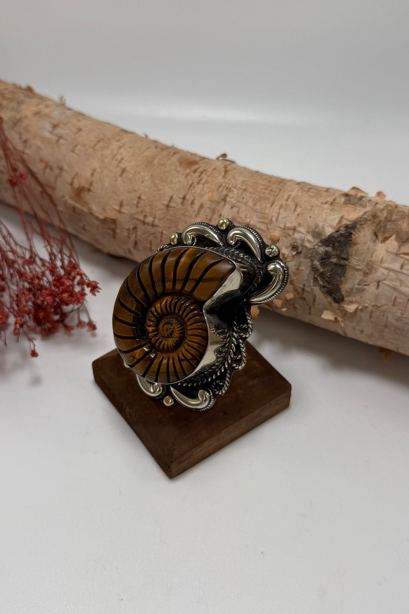 Just Swirl Carved Shell in Tigers Eye Ring - 2 - ivyandlavyboutique ivyandlavyboutique