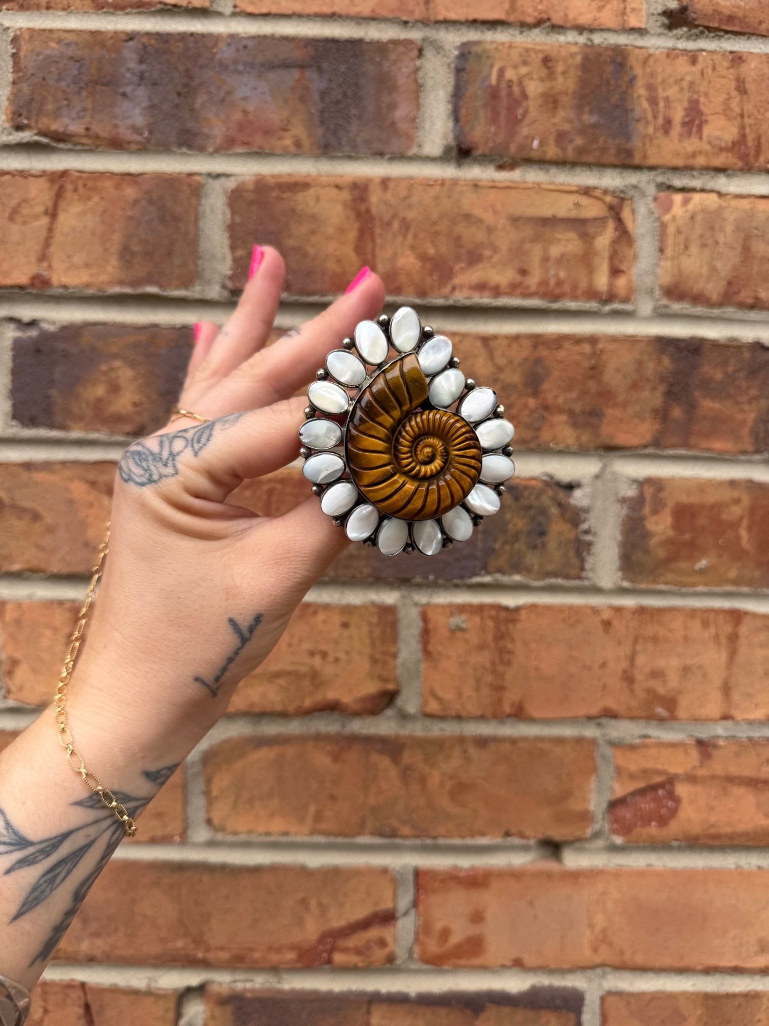 Just Swirl Carved Shell in Tigers Eye Ring - 6 - ivyandlavyboutique ivyandlavyboutique