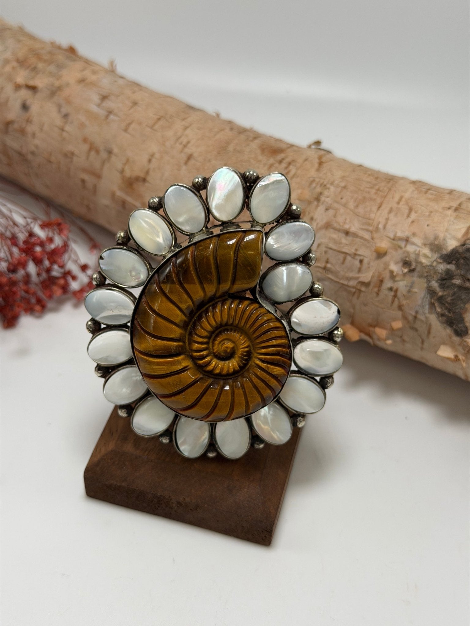 Just Swirl Carved Shell in Tigers Eye Ring - 6 - ivyandlavyboutique ivyandlavyboutique