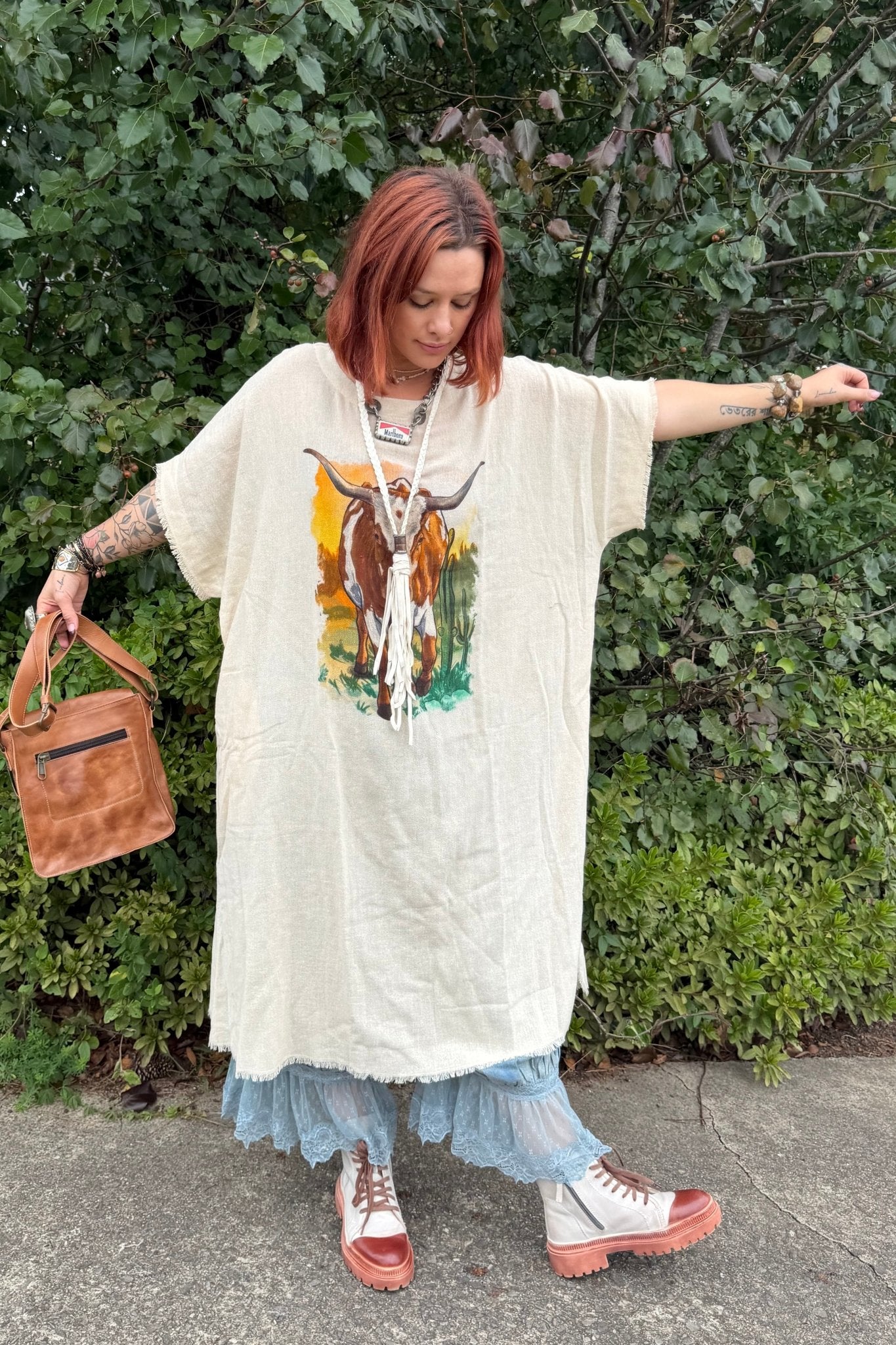 Kaftan Dress in Longhorn Graphic - ivyandlavyboutique LeParisPetit by I Love Linen