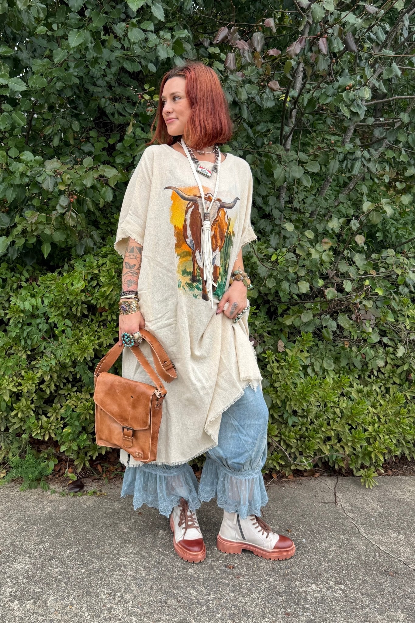 Kaftan Dress in Longhorn Graphic - ivyandlavyboutique LeParisPetit by I Love Linen