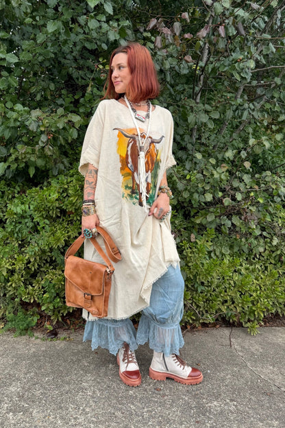 Kaftan Dress in Longhorn Graphic - ivyandlavyboutique LeParisPetit by I Love Linen