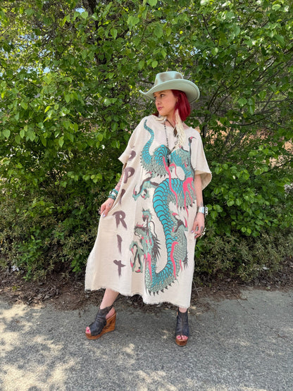 Kaftan Tunic Dress with Dragon Print - ivyandlavyboutique LeParisPetit by I Love Linen