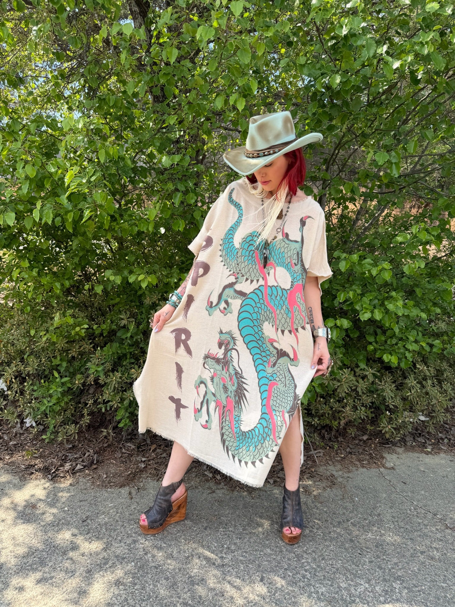 Kaftan Tunic Dress with Dragon Print - ivyandlavyboutique LeParisPetit by I Love Linen