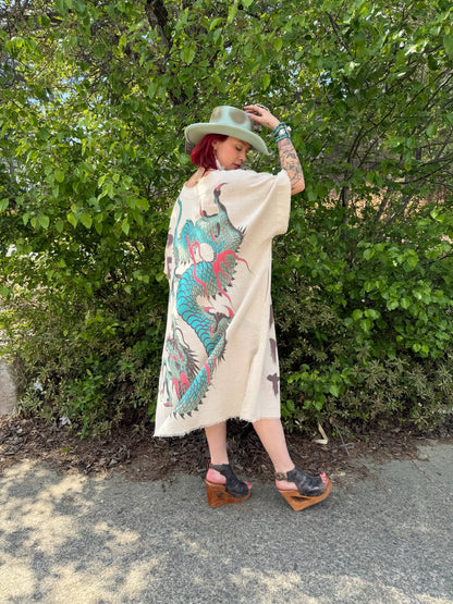Kaftan Tunic Dress with Dragon Print - ivyandlavyboutique LeParisPetit by I Love Linen