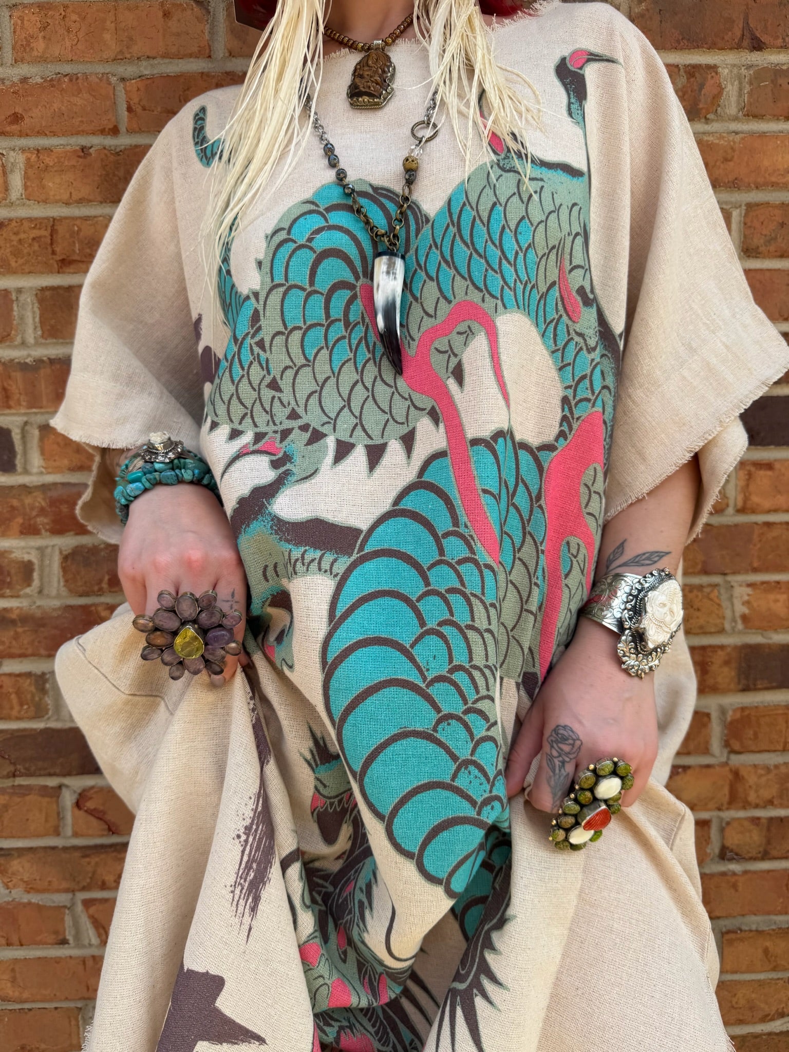 Kaftan Tunic Dress with Dragon Print - ivyandlavyboutique LeParisPetit by I Love Linen