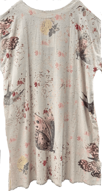 Kaftan Tunic Dress with Sketch of Indian Chief & Floral - ivyandlavyboutique LeParisPetit by I Love Linen