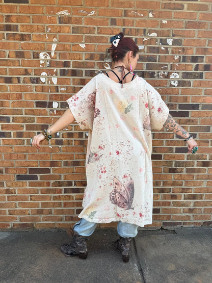 Kaftan Tunic Dress with Sketch of Indian Chief & Floral - ivyandlavyboutique LeParisPetit by I Love Linen