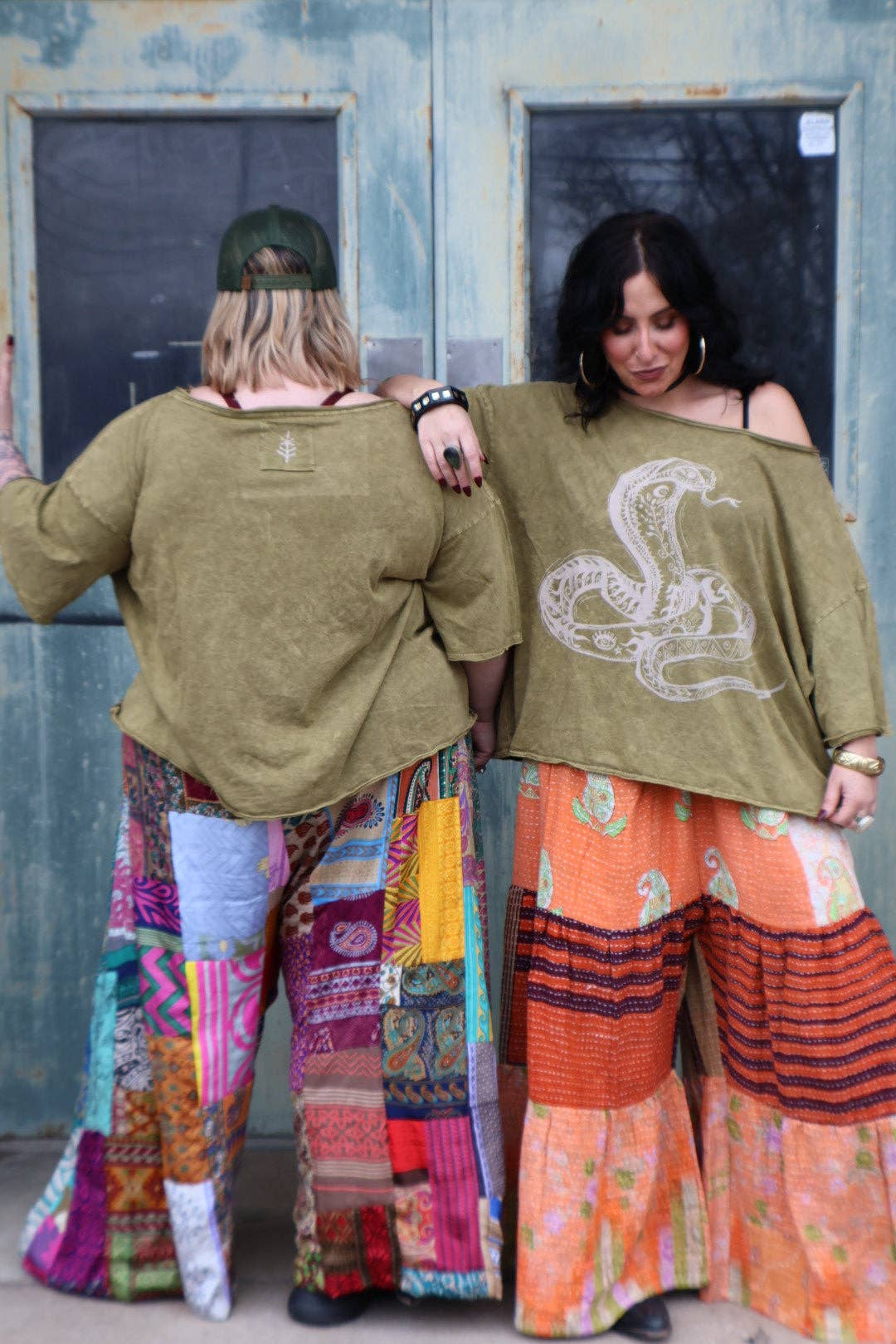 Kantha Bae Boxy Dream Tee - Olive - Snake Boho Graphic - ivyandlavyboutique Kantha Bae