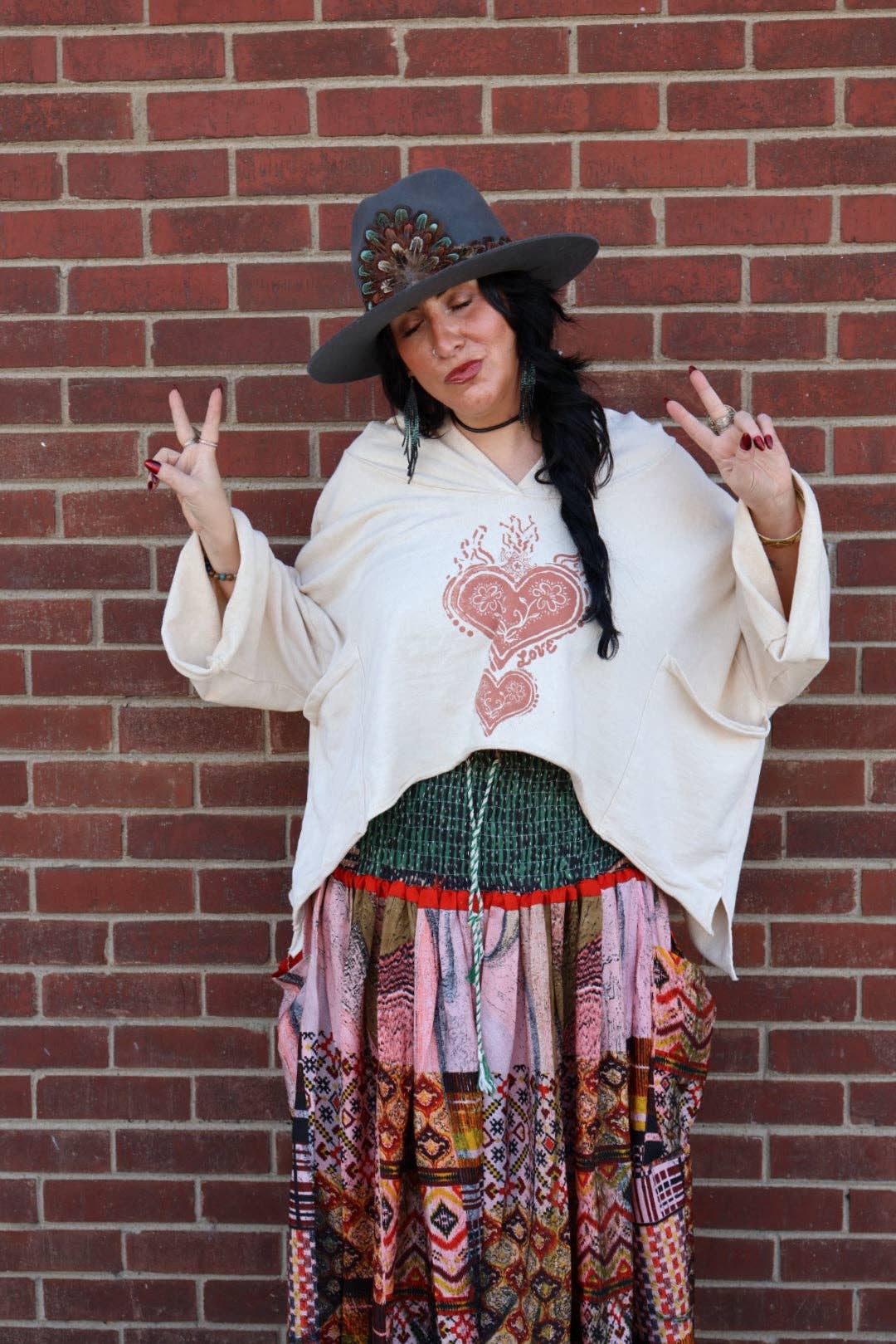 Kantha Bae Dream Cropped Hoodie - Cream Boho Heart Graphi - ivyandlavyboutique Kantha Bae