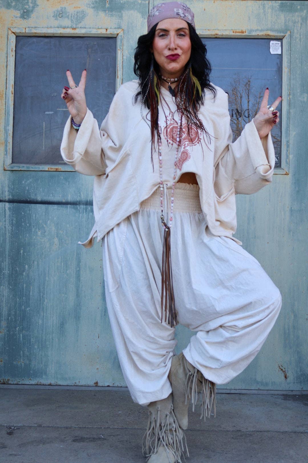 Kantha Bae Dream Harem - Cream - Free Size Boho Jogger Fit - ivyandlavyboutique Kantha Bae