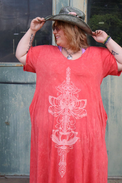 Kantha Bae Dream Tee Maxi Dress - Coral Boho Hippie Graphic - ivyandlavyboutique Kantha Bae