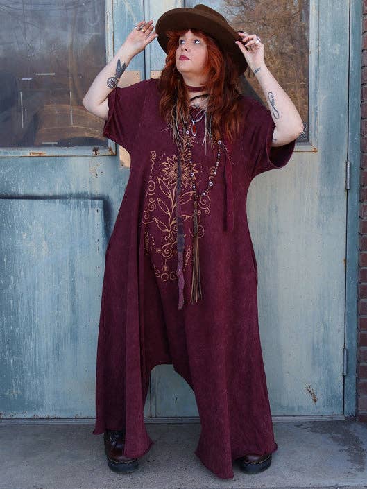 Kantha Bae Dream Wide Leg Terry Jumpsuit - Burgundy - Lotus - ivyandlavyboutique Kantha Bae