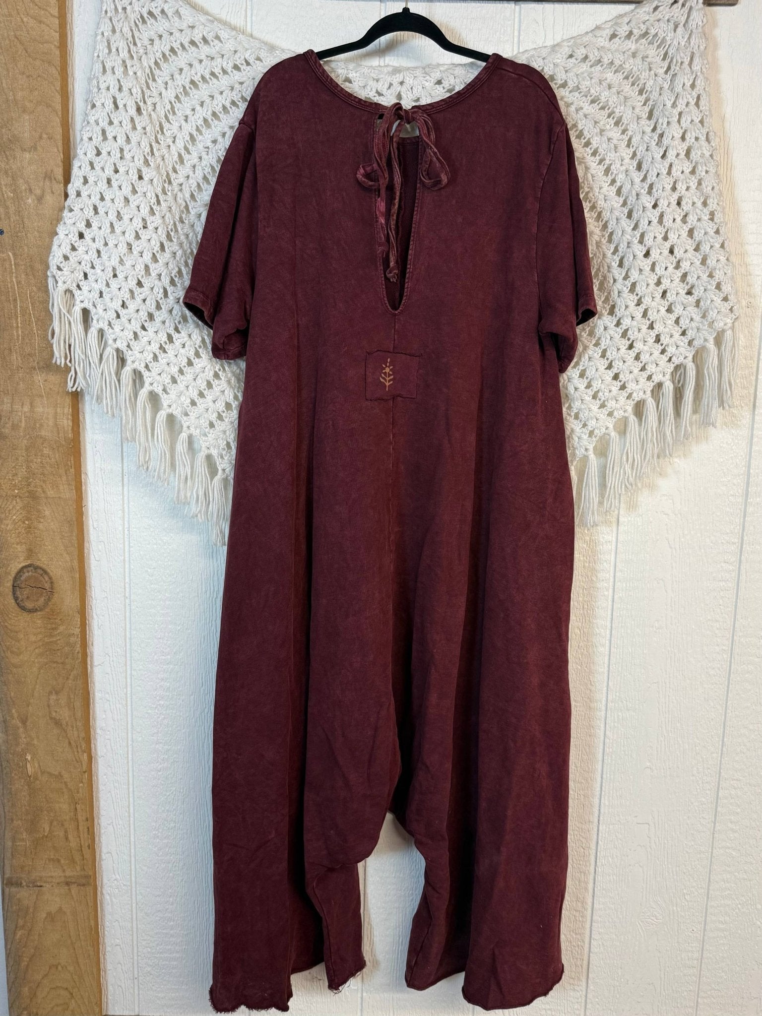 Kantha Bae Dream Wide Leg Terry Jumpsuit - Burgundy - Lotus - ivyandlavyboutique Kantha Bae