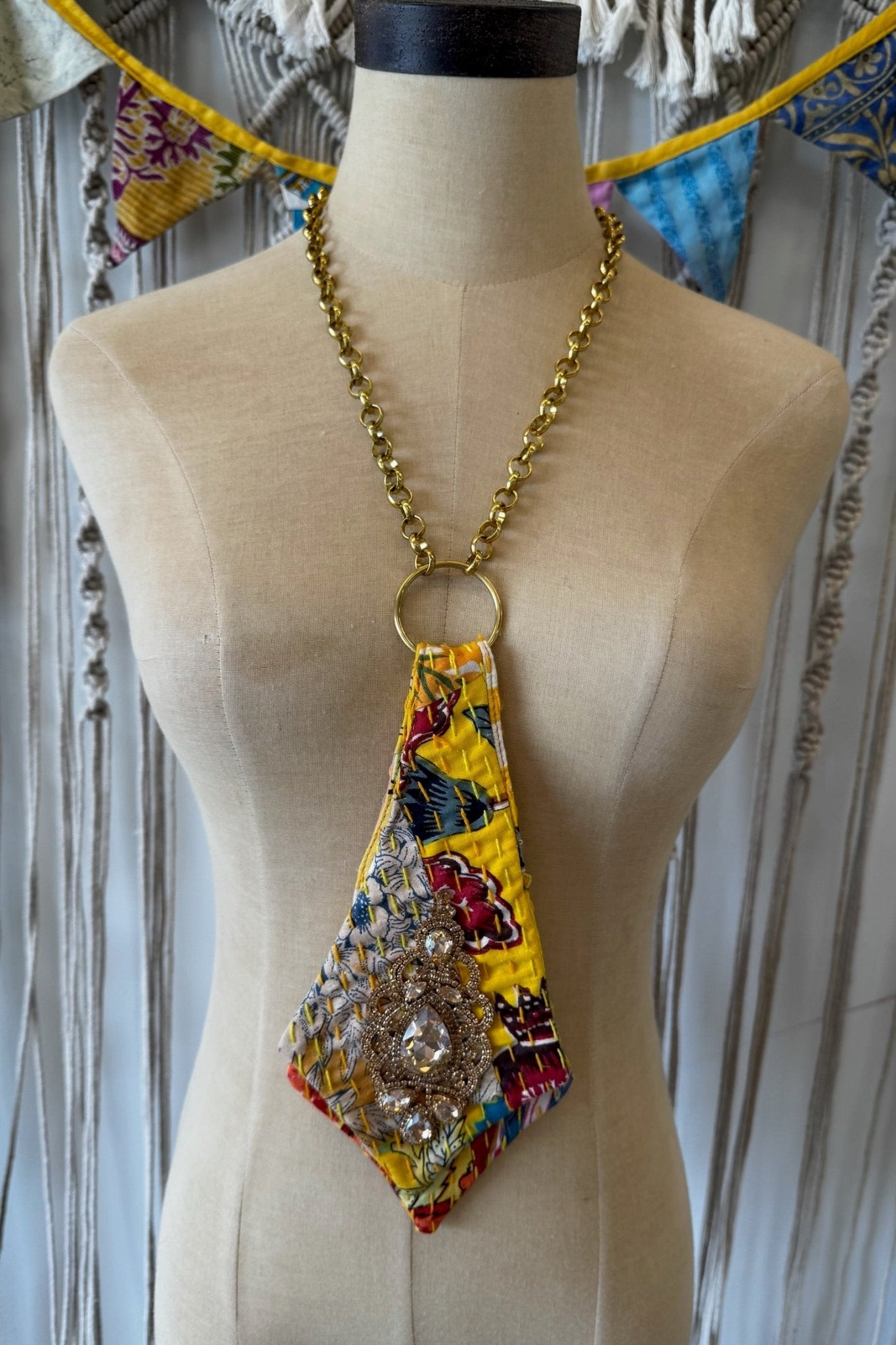 Kantha Necktie Necklace - ivyandlavyboutique Gypsy South
