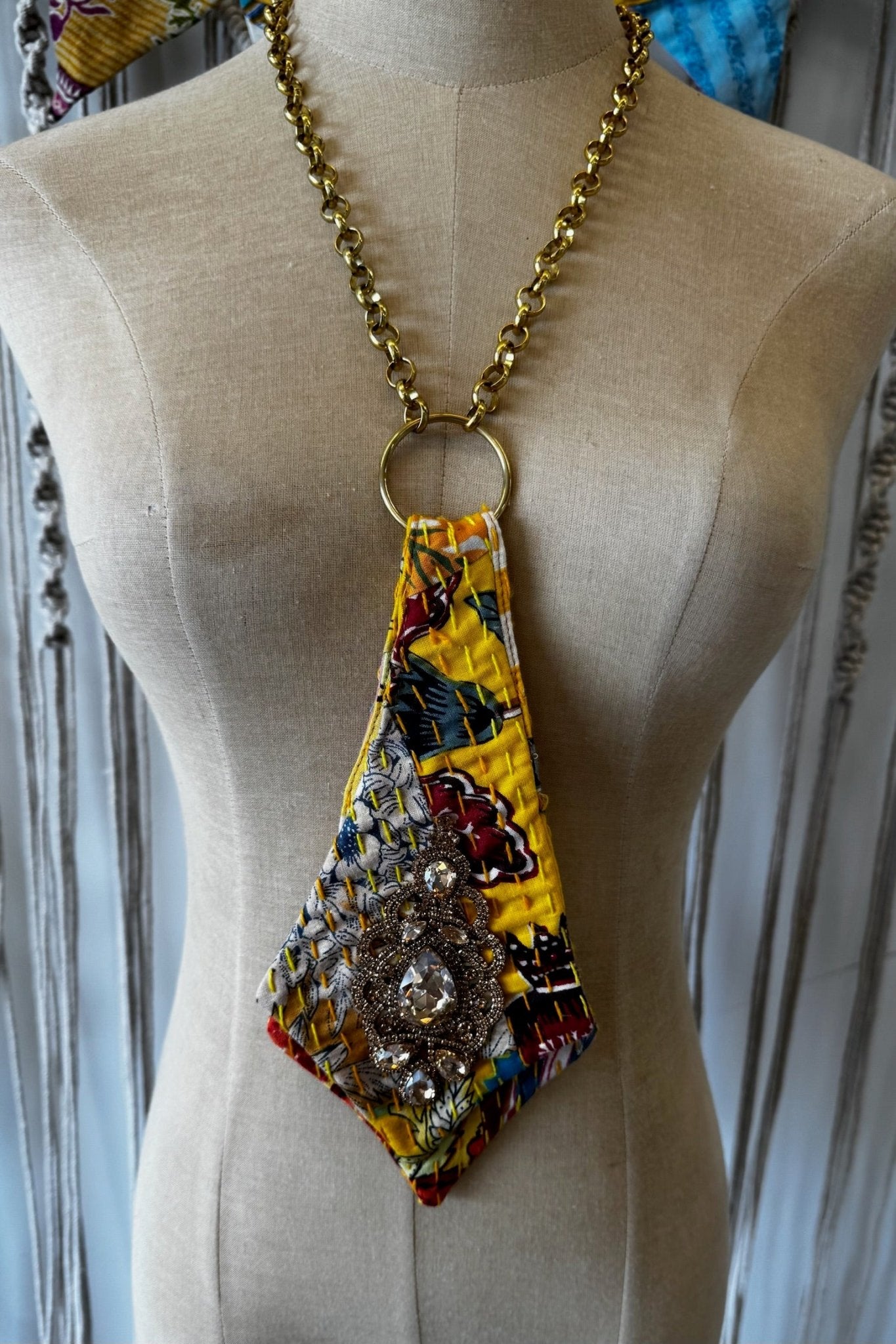 Kantha Necktie Necklace - ivyandlavyboutique Gypsy South
