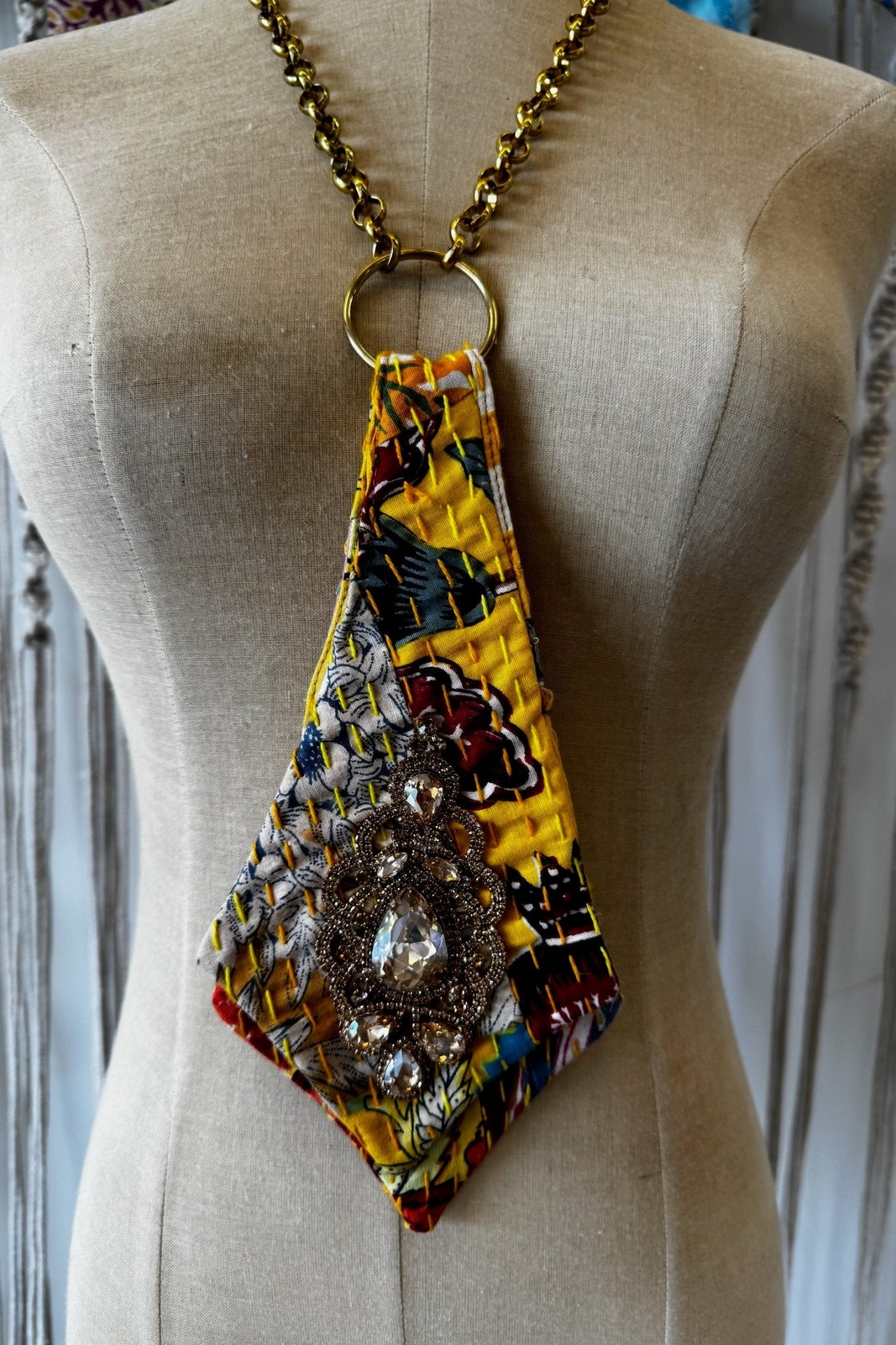 Kantha Necktie Necklace - ivyandlavyboutique Gypsy South