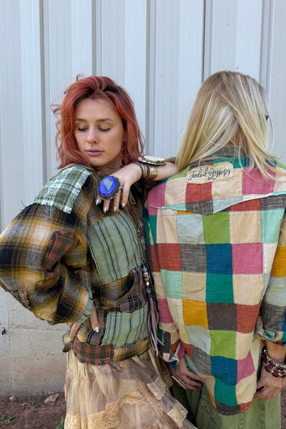Kicking Leaves Flannel Patchwork Hoodie - ivyandlavyboutique Blue Velvet