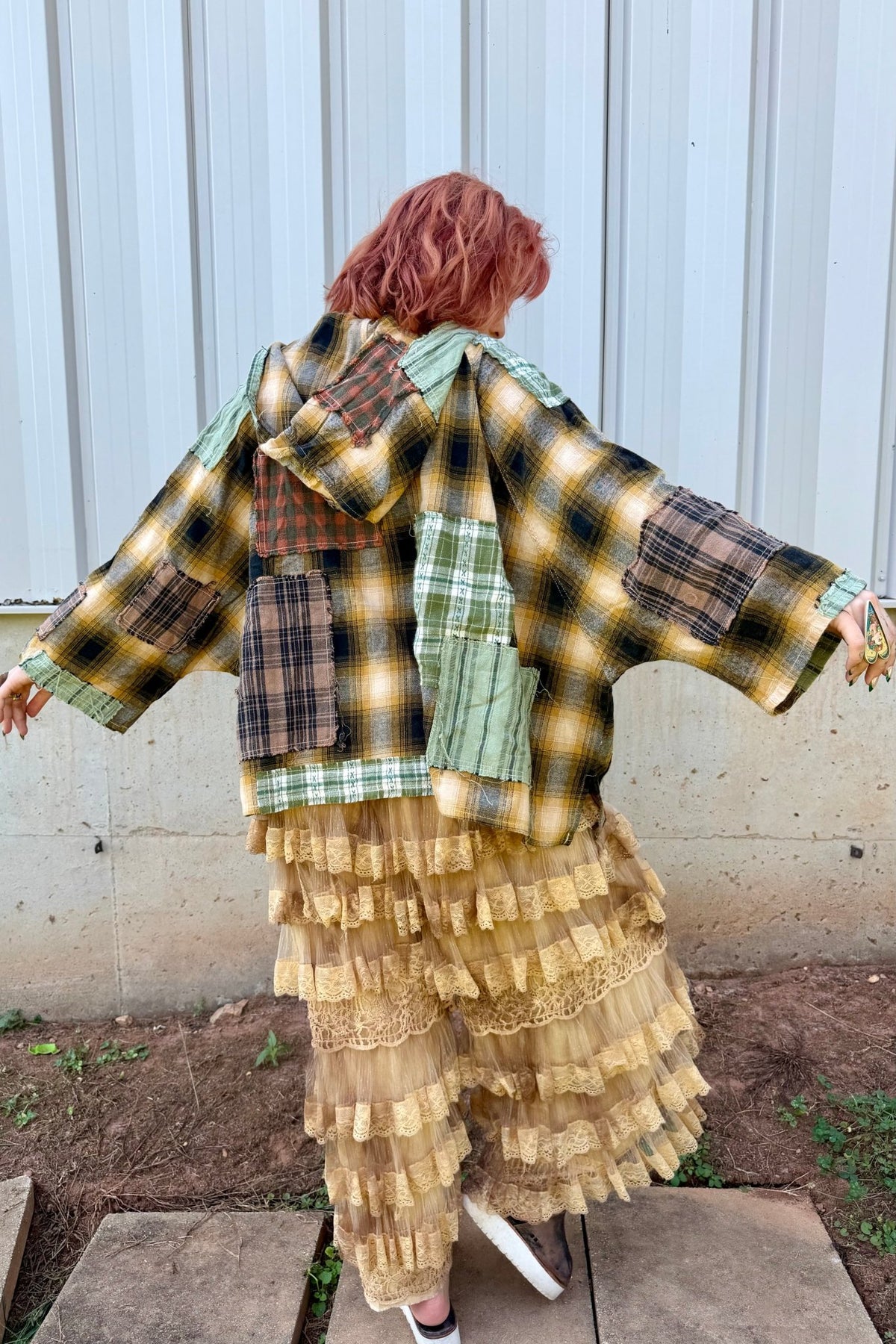 Kicking Leaves Flannel Patchwork Hoodie - ivyandlavyboutique Blue Velvet