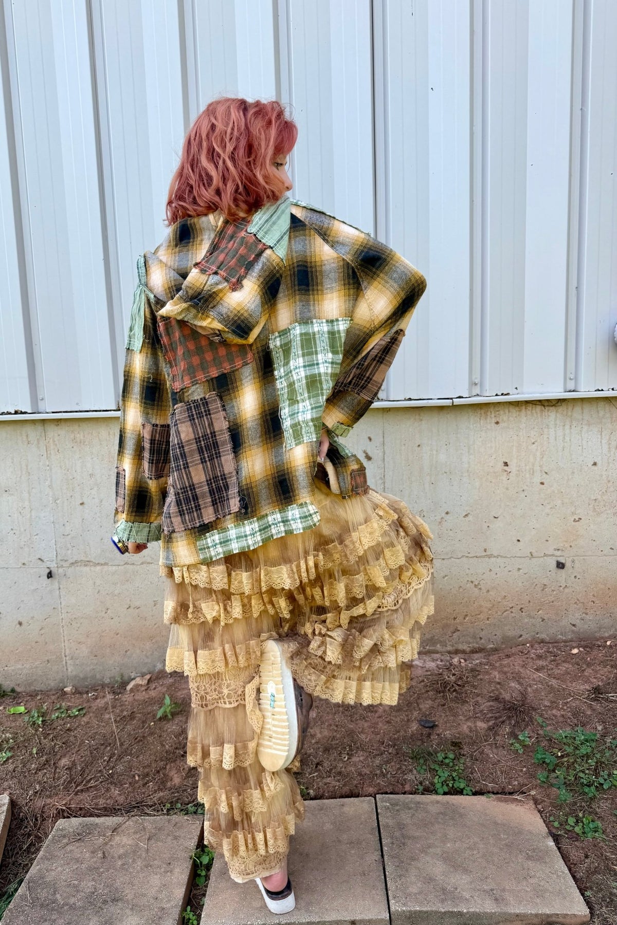 Kicking Leaves Flannel Patchwork Hoodie - ivyandlavyboutique Blue Velvet