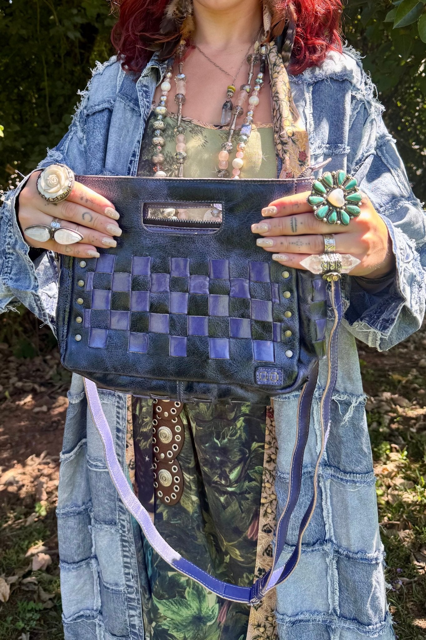 Kiki Blue Checker Purse - ivyandlavyboutique Bed/Stu