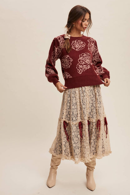 Lace Midi Skirt with Ribbon Details in Natural - ivyandlavyboutique Listicle