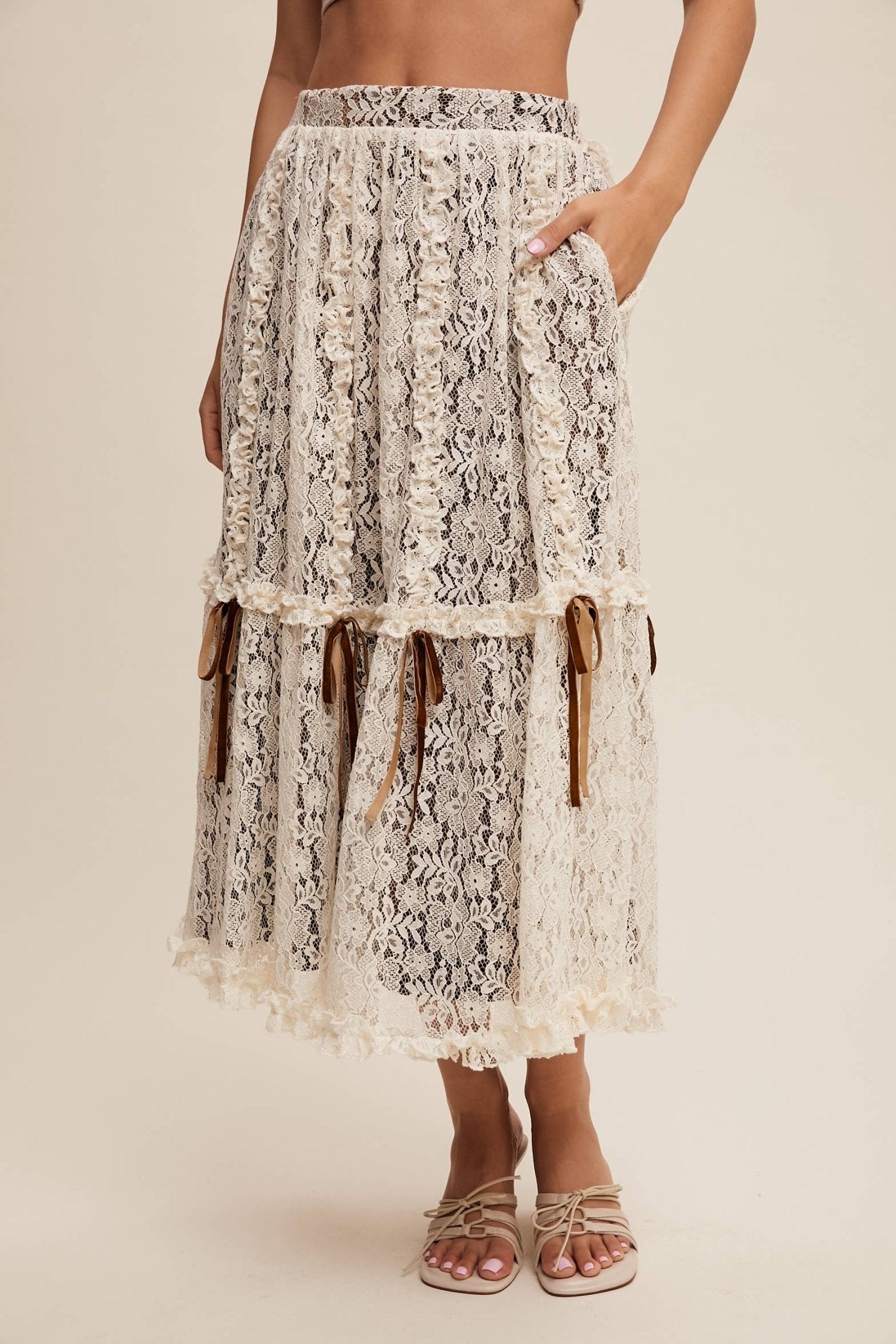 Lace Midi Skirt with Ribbon Details in Navy - ivyandlavyboutique Listicle