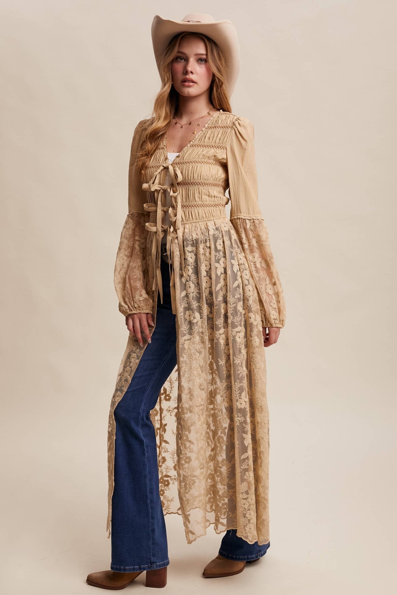 Lace - Up Embroidered Maxi Kimono in Wine - ivyandlavyboutique Listicle