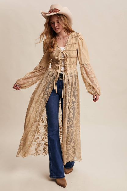 Lace - Up Embroidered Maxi Kimono in Wine - ivyandlavyboutique Listicle