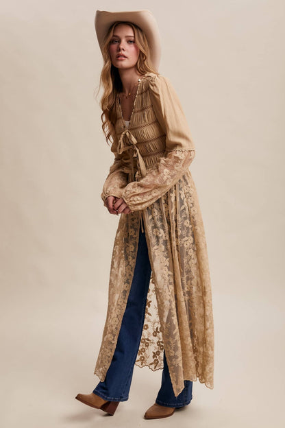Lace - Up Embroidered Maxi Kimono in Wine - ivyandlavyboutique Listicle
