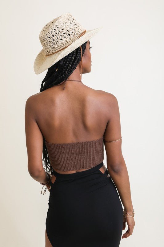 Lace - Up Halter Knit Bralette - ivyandlavyboutique Leto Accessories