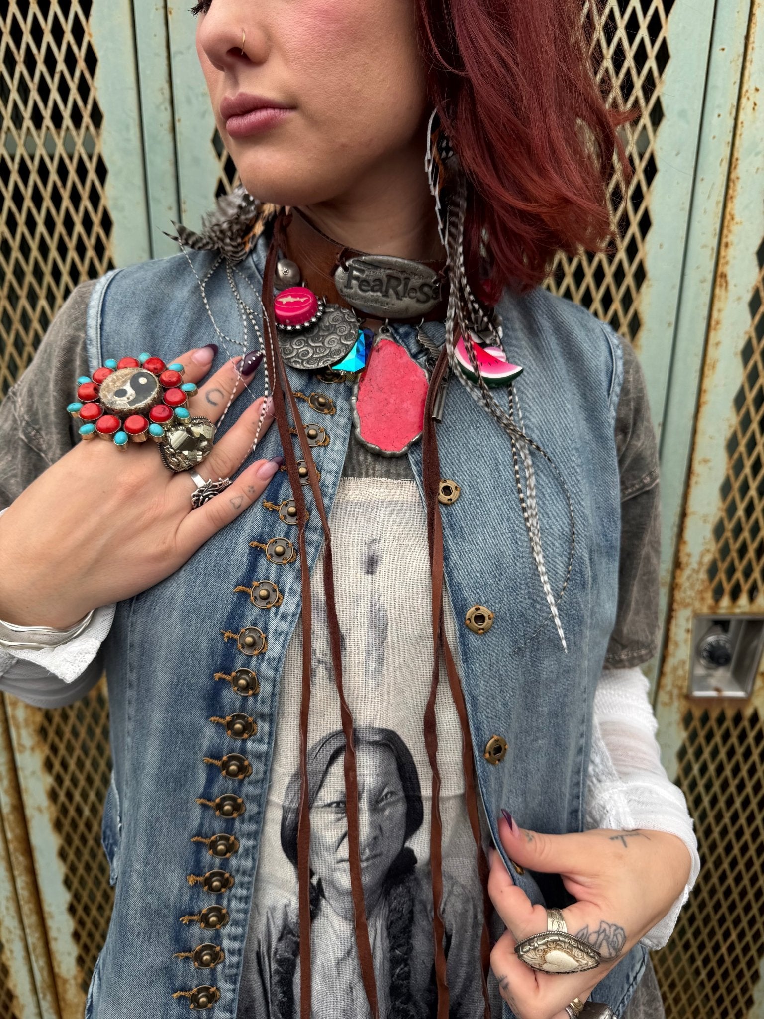 Leather Feather & Rhinestone Earring Animal Print - ivyandlavyboutique Art by Amy