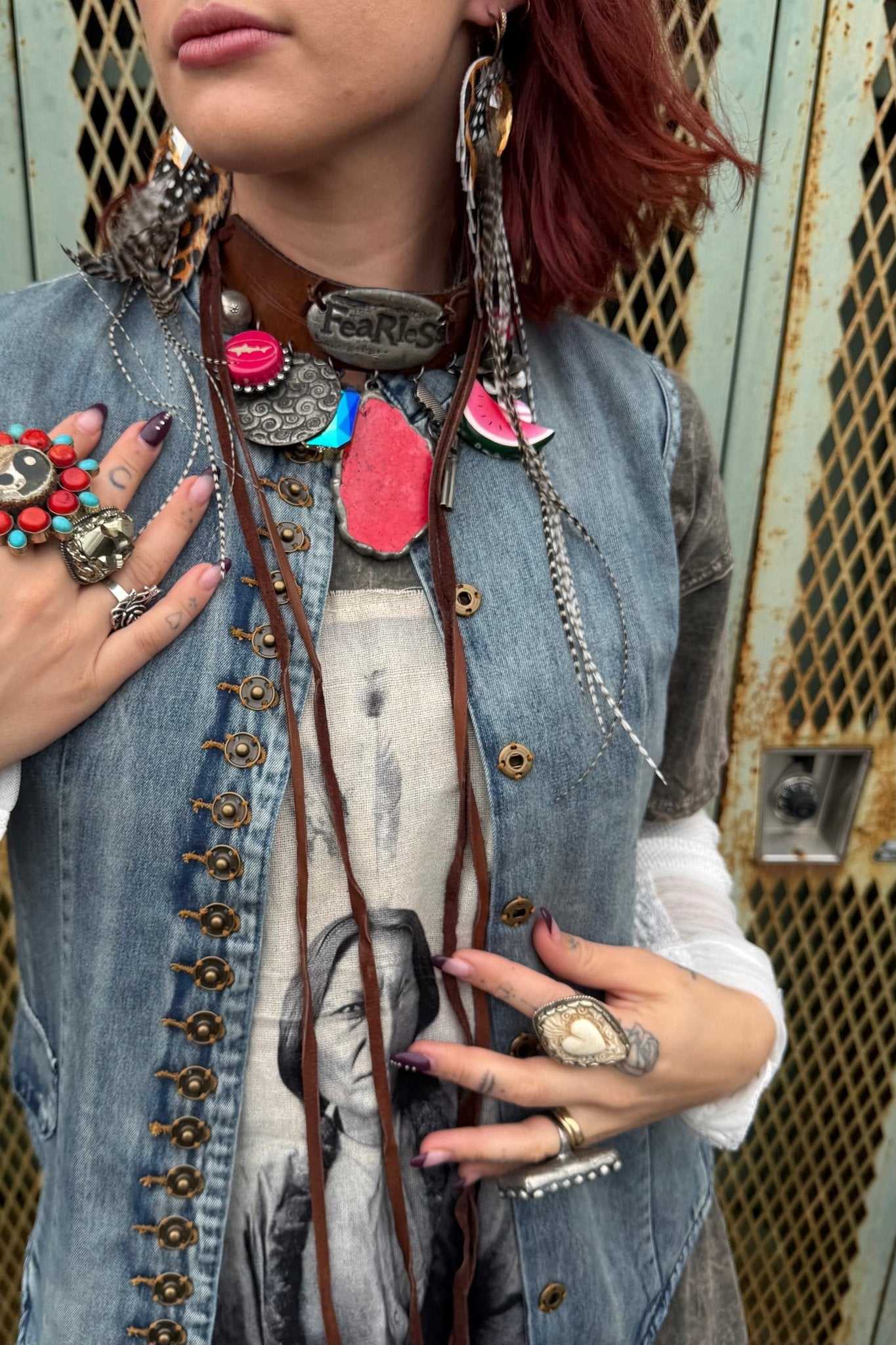 Leather Feather & Rhinestone Earring Animal Print - ivyandlavyboutique Art by Amy